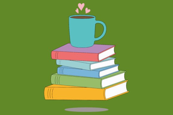 Coffee Mug with Hearts on Books Clipart