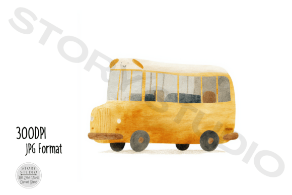 Cute Watercolor School Bus Clipart