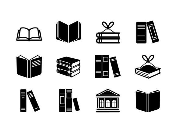 Library Books Vector Silhouette Set