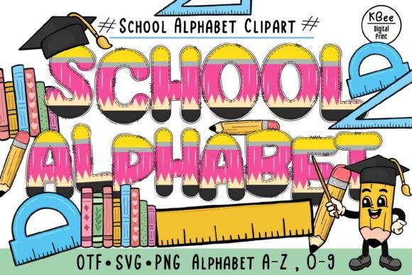 School Pencil: Hand Drawn Doodle Letters & Retro Supplies